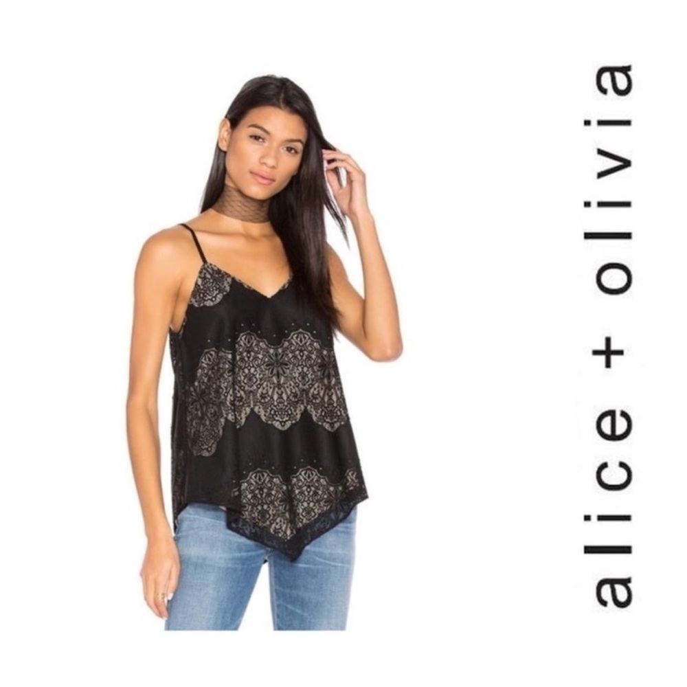 Alice + Olivia Emmeline Black Lace Cami Tank